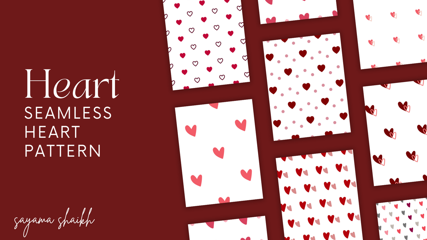 Heart Seamless Pattern Digital Paper Pack – 10 Cute Valentine Backgrounds