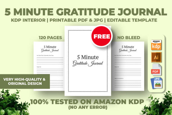 5-Minute Gratitude Journal KDP Interior | Printable & Editable Daily Gratitude Planner