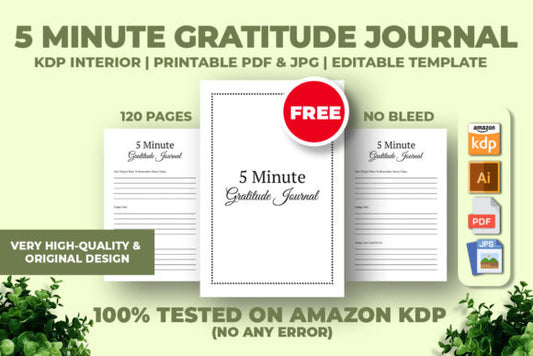 5-Minute Gratitude Journal KDP Interior | Printable & Editable Daily Gratitude Planner