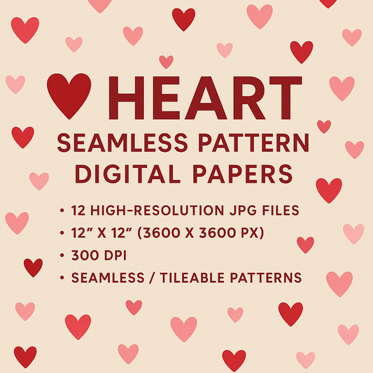 Heart Seamless Pattern Digital Paper Pack – 10 Cute Valentine Backgrounds