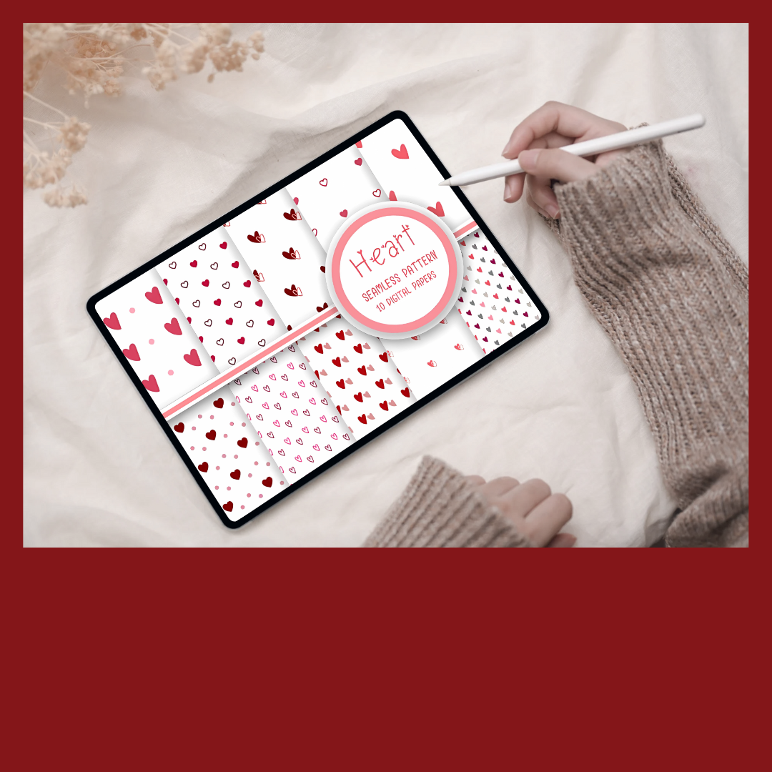Heart Seamless Pattern Digital Paper Pack – 10 Cute Valentine Backgrounds